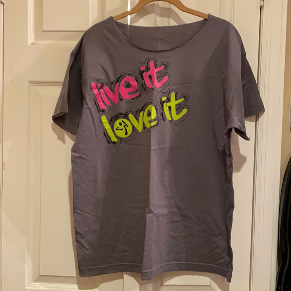 Zumba fitness grey O/S custom cut t shirt nwot